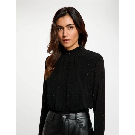 BLUSA CERRADA CUELLO ALTO CON STRASS DE MUJER MORGAN 