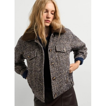 CAZADORA LANA TEJIDO BOUCLÉ CUELLO DESMONTABLE DE MUJER PEPE JEANS 